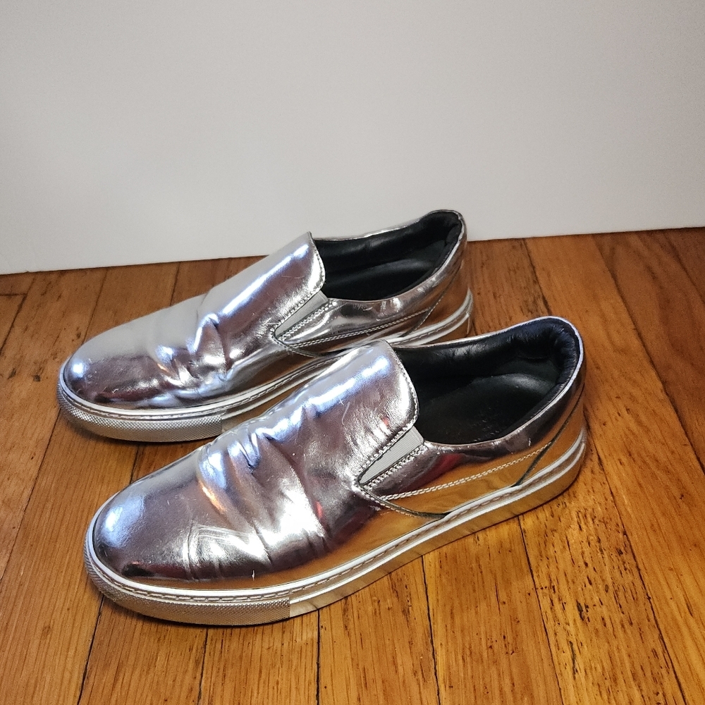 Vintage BALENCIAGA Y2K Silver Metallic Slip On Sneakers - Picture 6 of 14